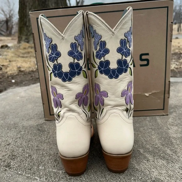 Tecovas The Sadie Meadow Bone Cowboy Boots Size 9 Floral Cream Western Bride - Picture 9 of 15